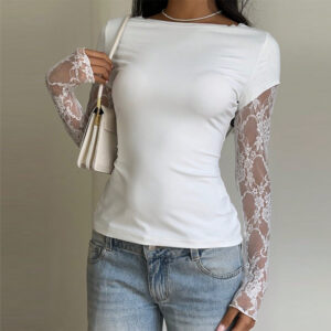 Women's Lace Patchwork Long-Sleeve Top