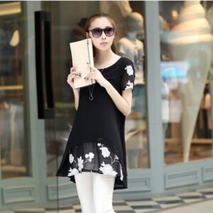 Summer Clothing New Short Sleeve Women's Clothing Embroidered Chiffon Shirt Plump Girls Plus Size Women