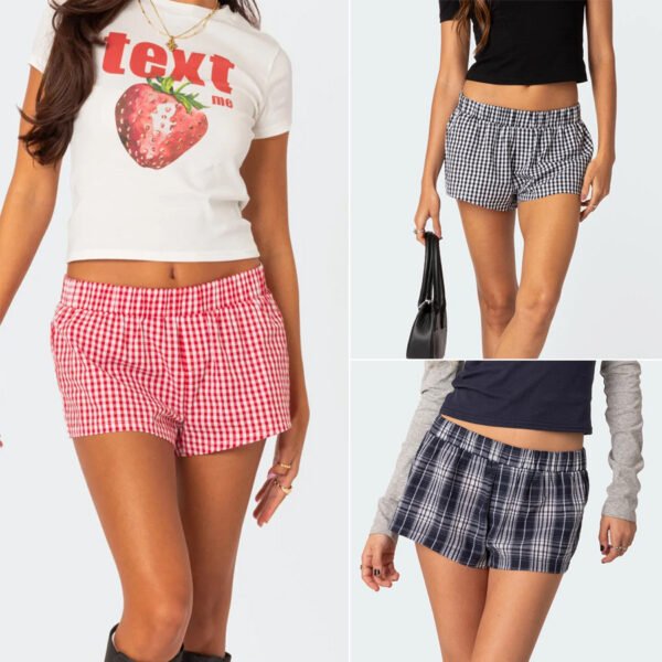Women's Shorts Loose Plaid Beach Pants Home Wear